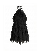 Orchid Embroidered Ruffle Halter Mini Dress - Black