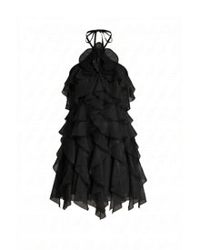 Orchid Embroidered Ruffle Halter Mini Dress - Black