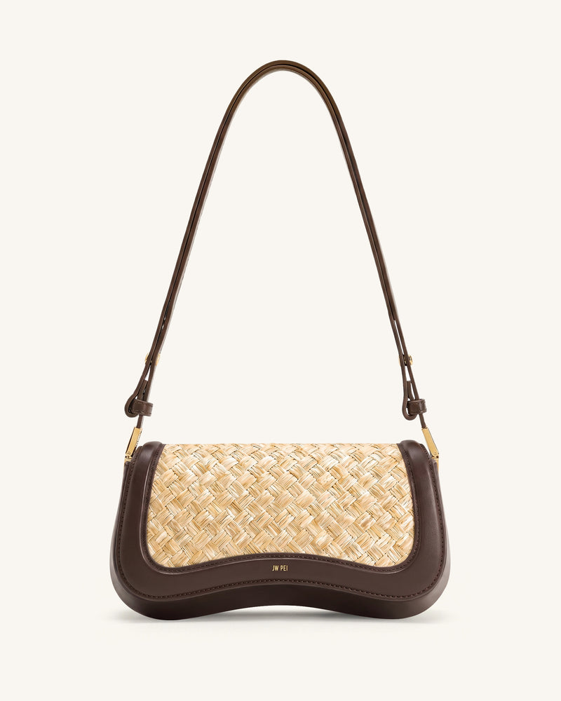 Joy Faux Straw Shoulder Bag - Natural Brown