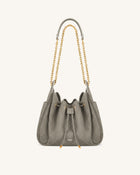 Rowan Faux Suede Quilted Chain Bucket Bag - Gray