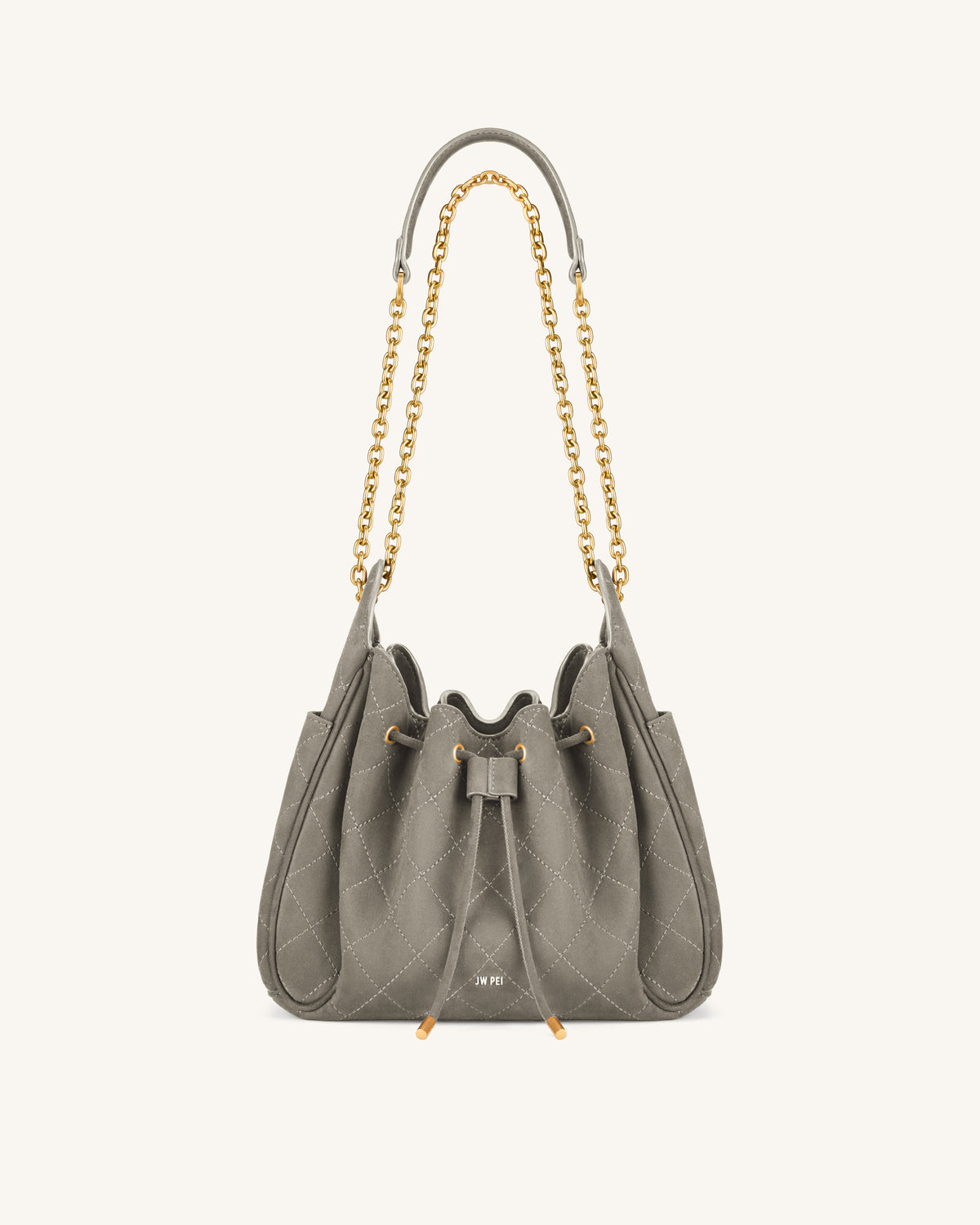 Rowan Faux Suede Quilted Chain Bucket Bag - Gray