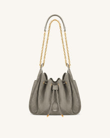Rowan Faux Suede Quilted Chain Bucket Bag - Gray