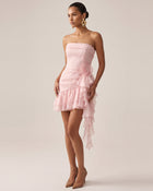 Orchid Embroidered Ruffle Strapless Mini Dress - Blush Pink