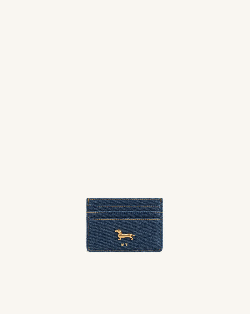 Maeve Dachshund Metal Emblem Card Holder - Dark Blue Denim