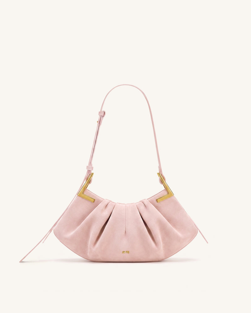 Amelia Faux Suede Pleated Shoulder Bag - Pink