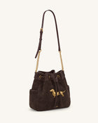 Riley Faux Suede Dachshund Quilted Bucket Bag - Brown