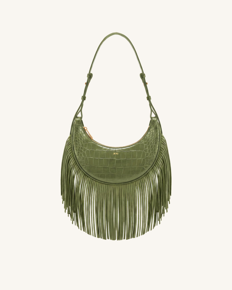 Sharon Fringe Crossbody Bag - Green Croc