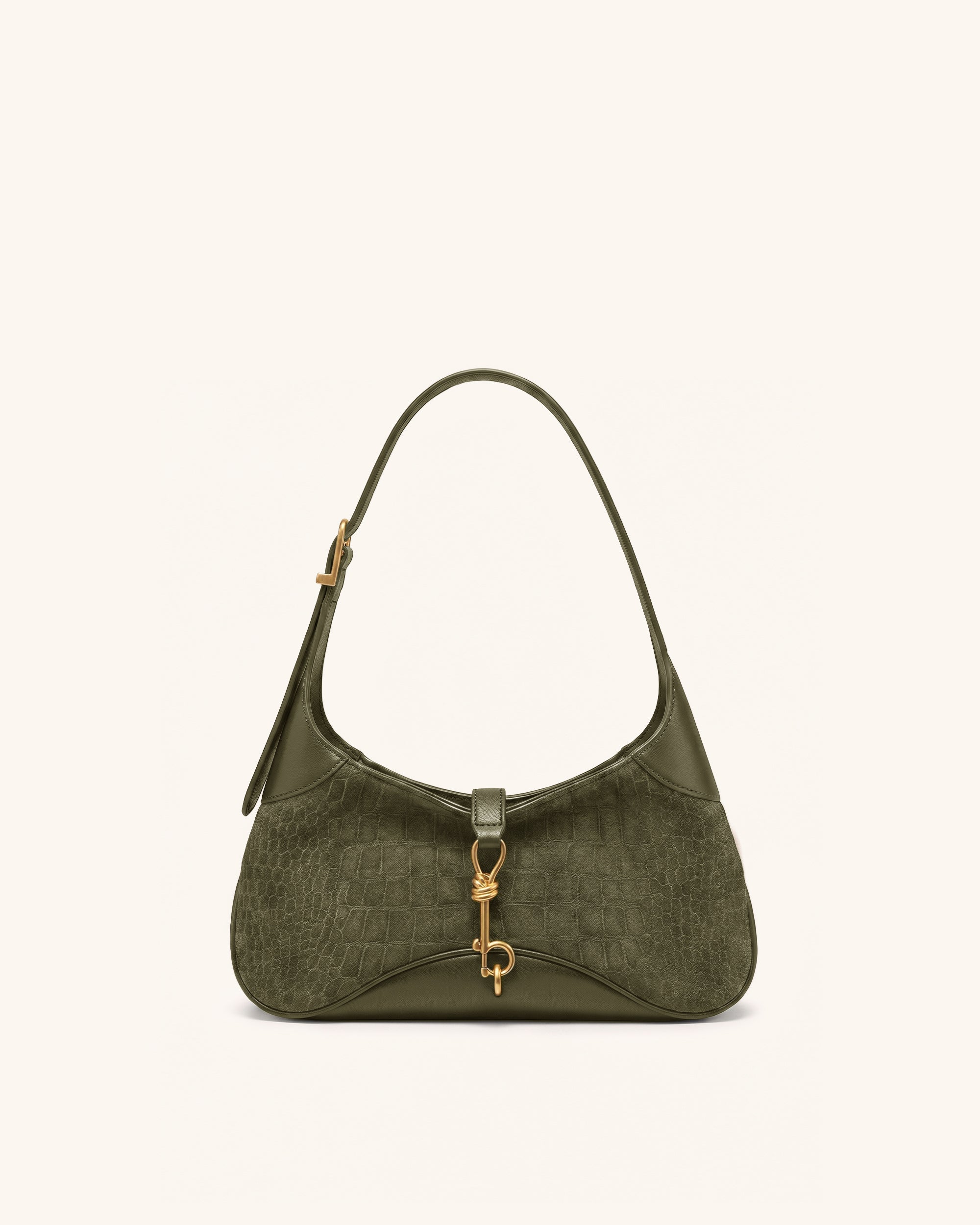 Juliette Faux Suede Key Charm East-West Shoulder Bag - Matcha Green Croc
