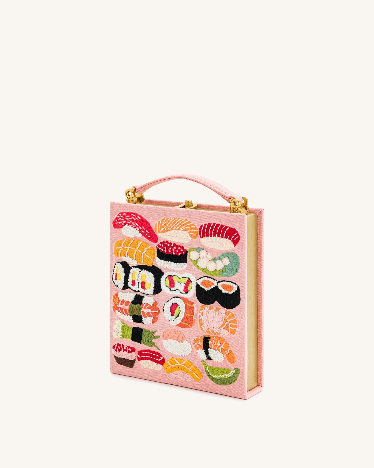 Taya-Sushi Embroidery Pattern Book Shape Clutch Bag - Pink