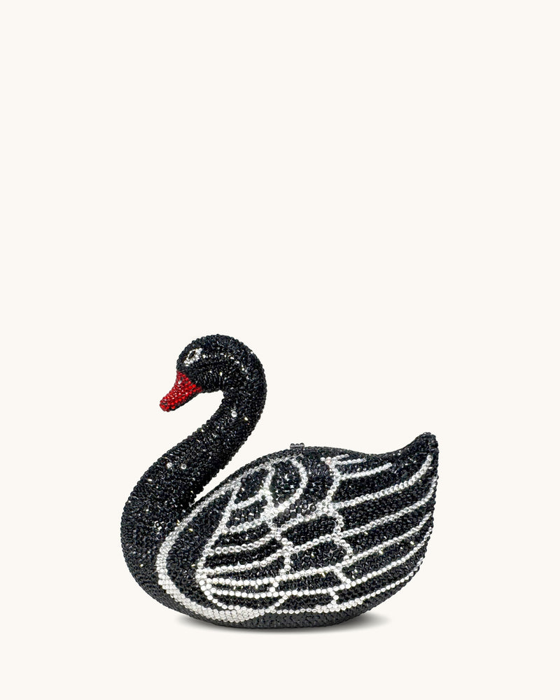 Kinsley Crystal Swan Clutch - Black