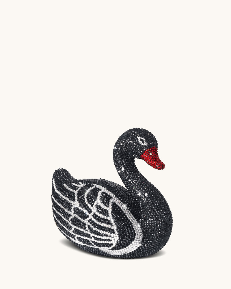 Kinsley Crystal Swan Clutch - Black