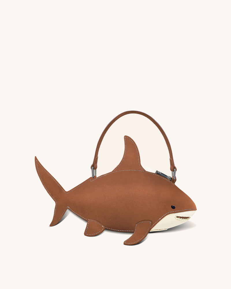 Nerys Faux Suede Shark Look Top Handle Bag - Brown