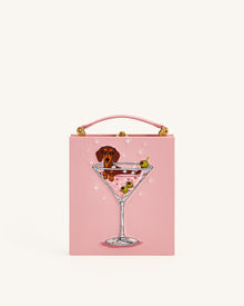 Taya Wine Glass Puppy Pattern Book Shape Clutch Bag - Pink