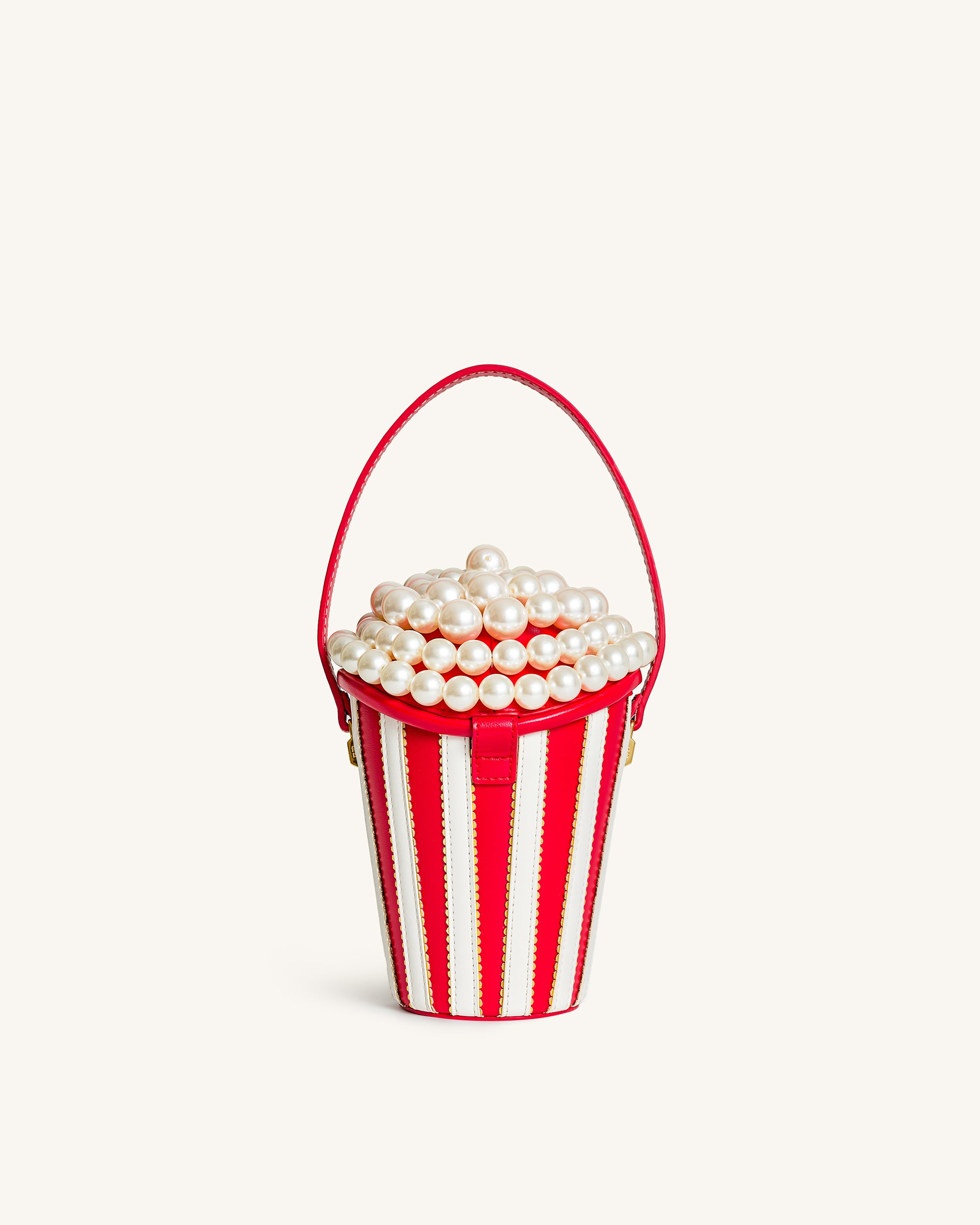 Skylar Faux Pearl Embellished Bucket Bag - Red