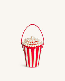 Skylar Faux Pearl Embellished Bucket Bag - Red