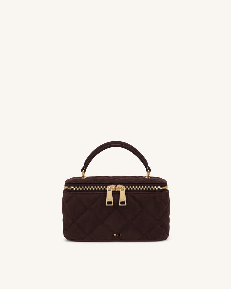 Vivienne Faux Suede Quilted Vanity Top Handle Bag - Coffee Brown