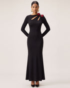3D Embroidered Tulip Cutout Maxi Dress - Black