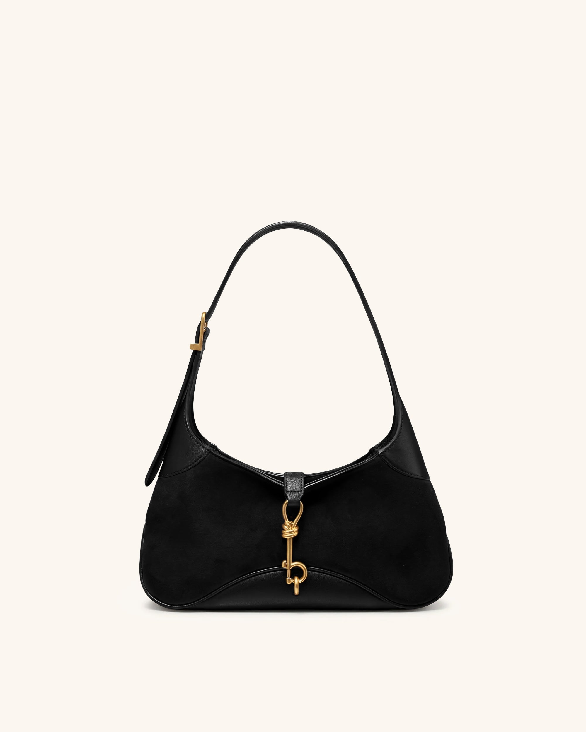 Juliette Faux Suede Key Charm East-West Shoulder Bag - Black