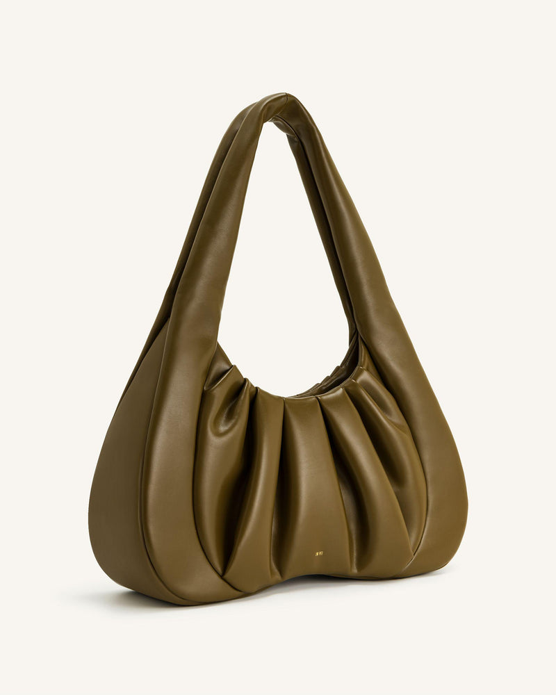 Ashley Ruched Shoulder Bag - Dark Olive