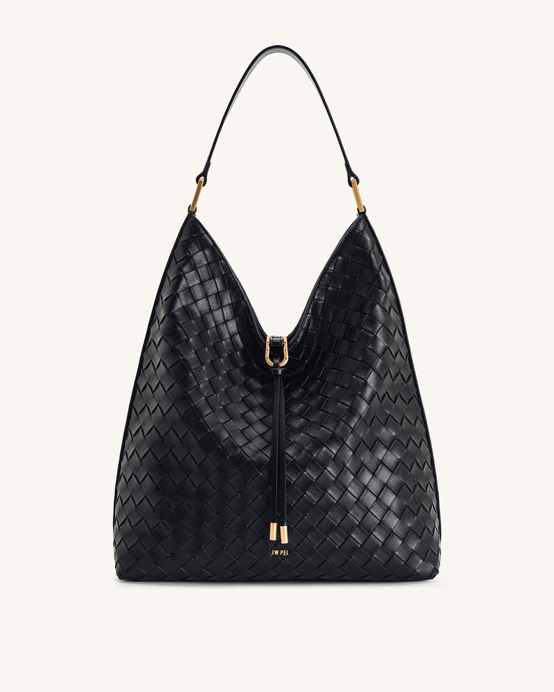 Aria Woven Texture Shoulder Bag - Black