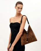 Aria Faux Suede Shoulder Bag - Brown