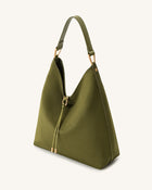 Aria Faux Suede Shoulder Bag - Dark Olive