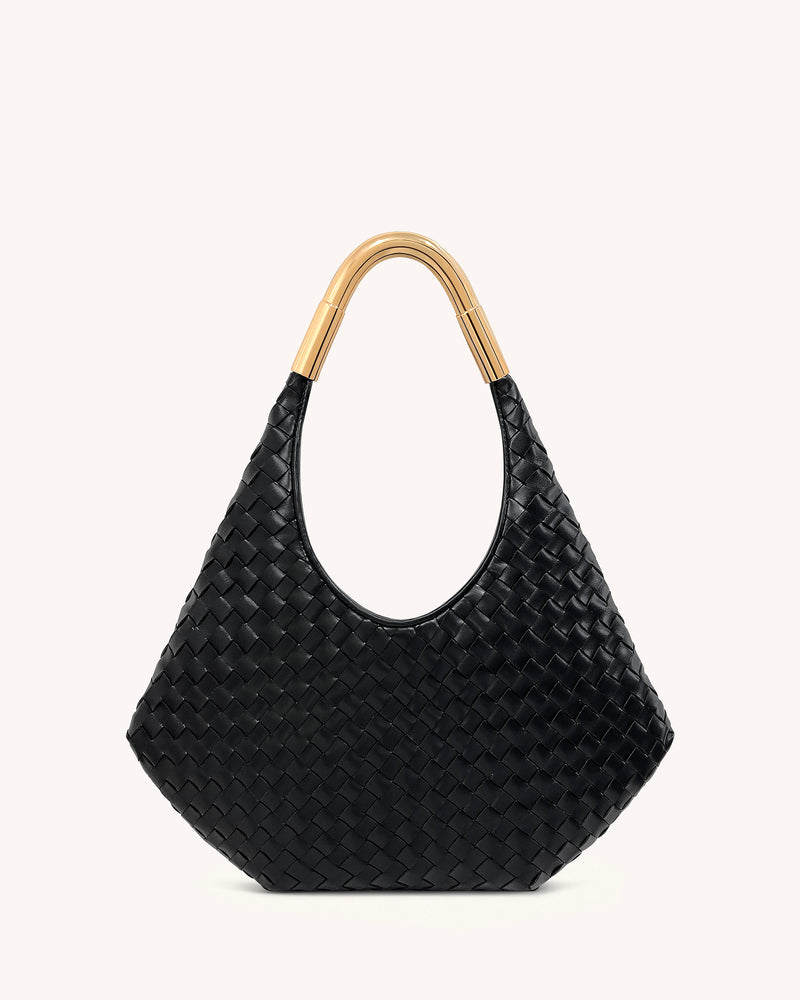 Olivia Hand-Woven Metal Handle Hobo Bag - Black