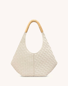 Olivia Hand-Woven Metal Handle Hobo Bag - White