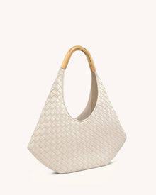Olivia Hand-Woven Metal Handle Hobo Bag - White