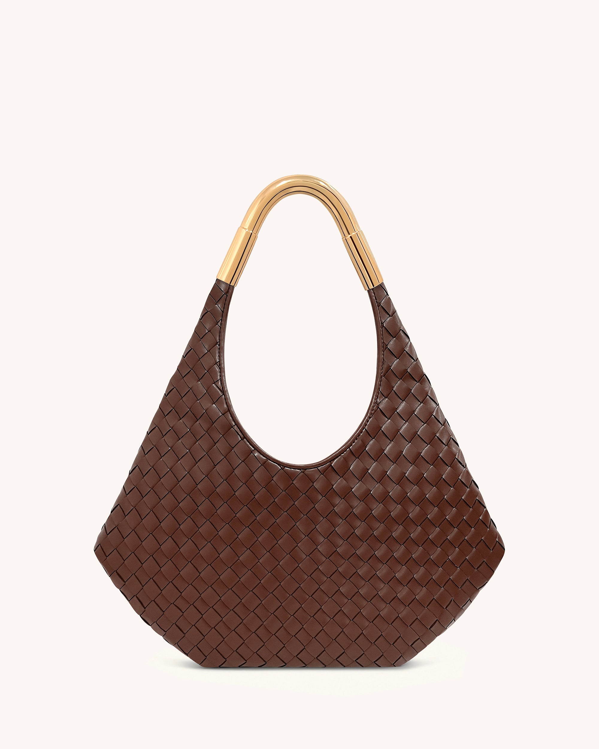 Olivia Hand-Woven Metal Handle Hobo Bag - Brown