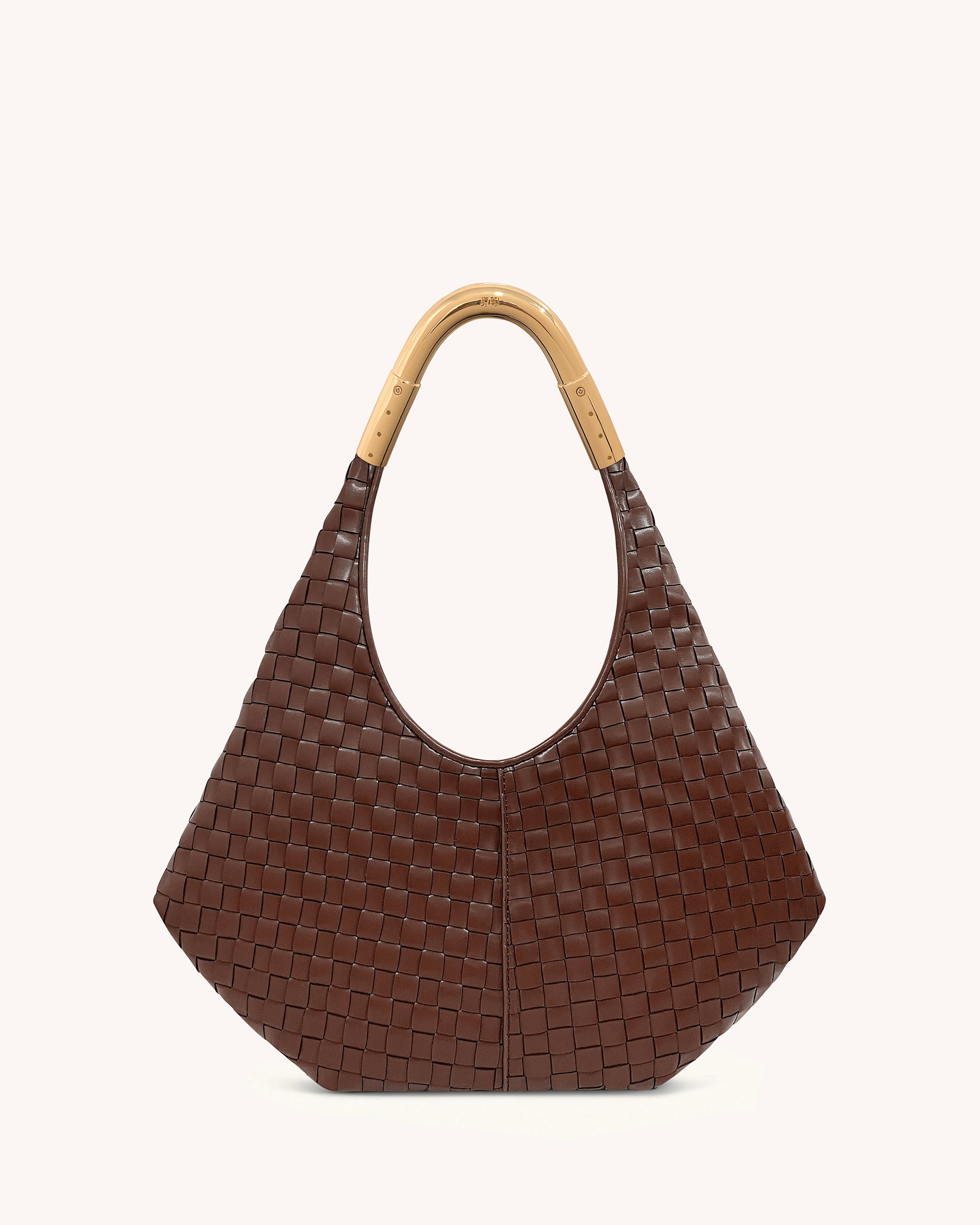 Olivia Hand-Woven Metal Handle Hobo Bag - Brown