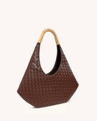 Olivia Hand-Woven Metal Handle Hobo Bag - Brown
