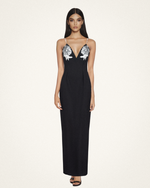 Ayliua Sweetheart-Neckline Rhinestones Embellished Black Long Dress - Black