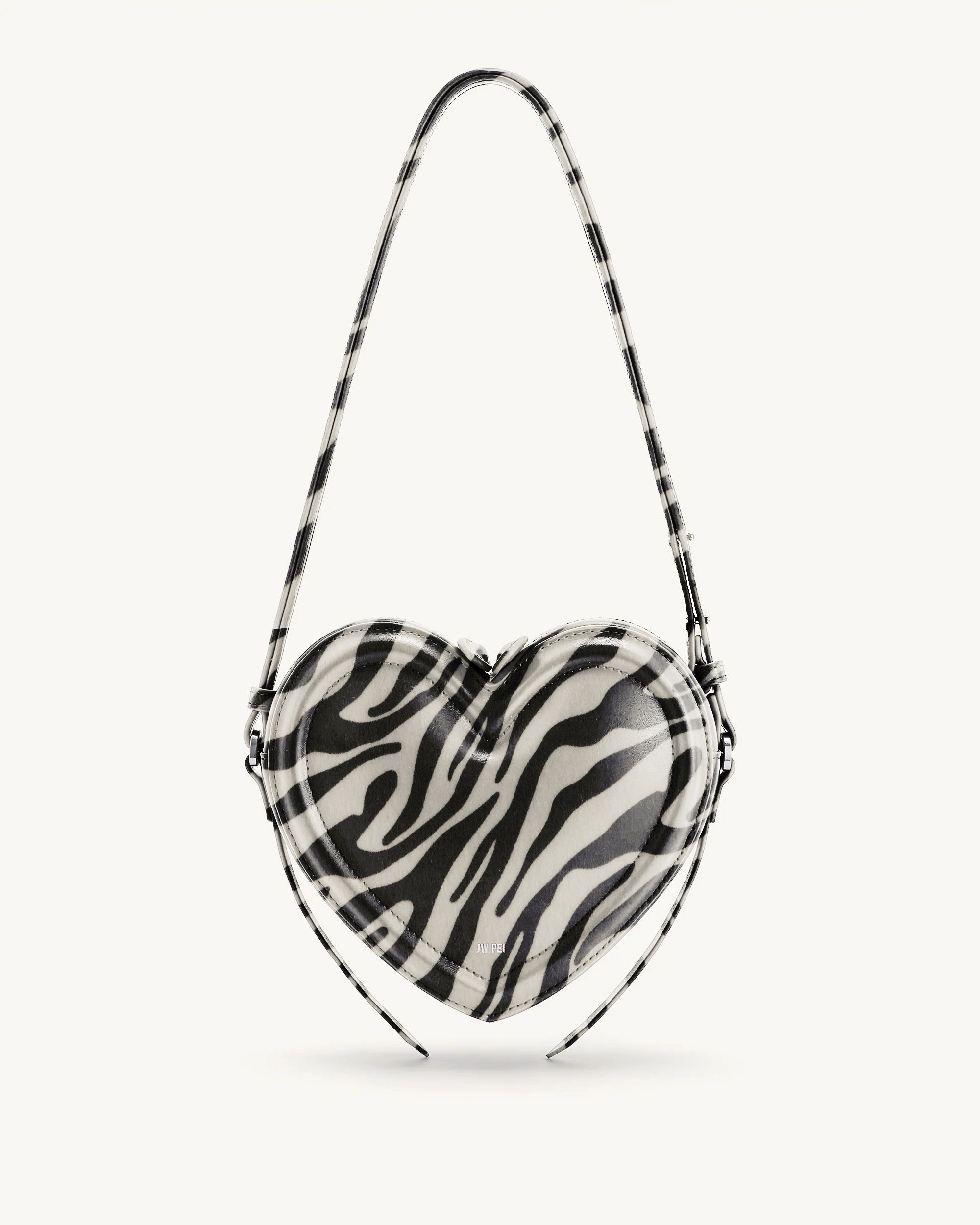 Arlene Zebra Print Heart Shaped Bag - Black & White