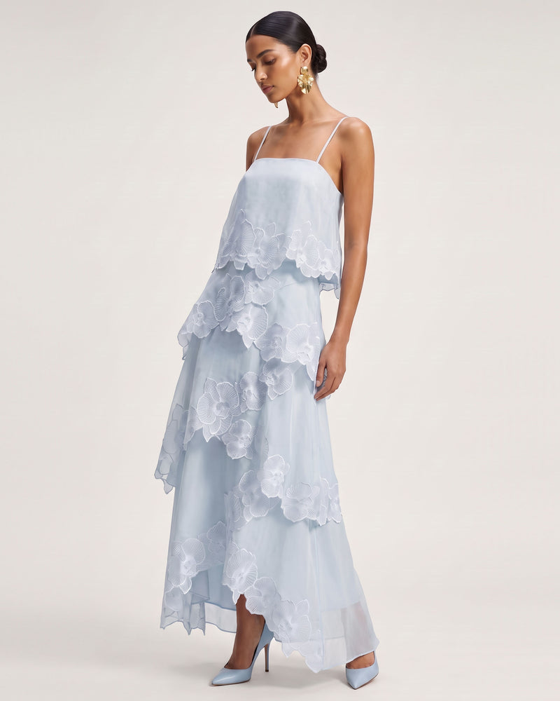 Orchid Embroidered Layered Maxi Dress - Light Blue