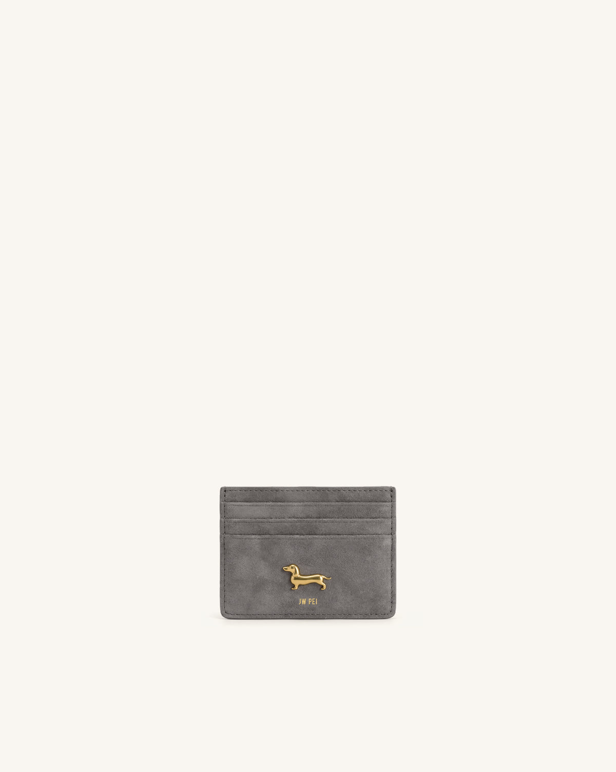 Maeve Faux Suede Dachshund Metal Emblem Card Holder - Dark Gray