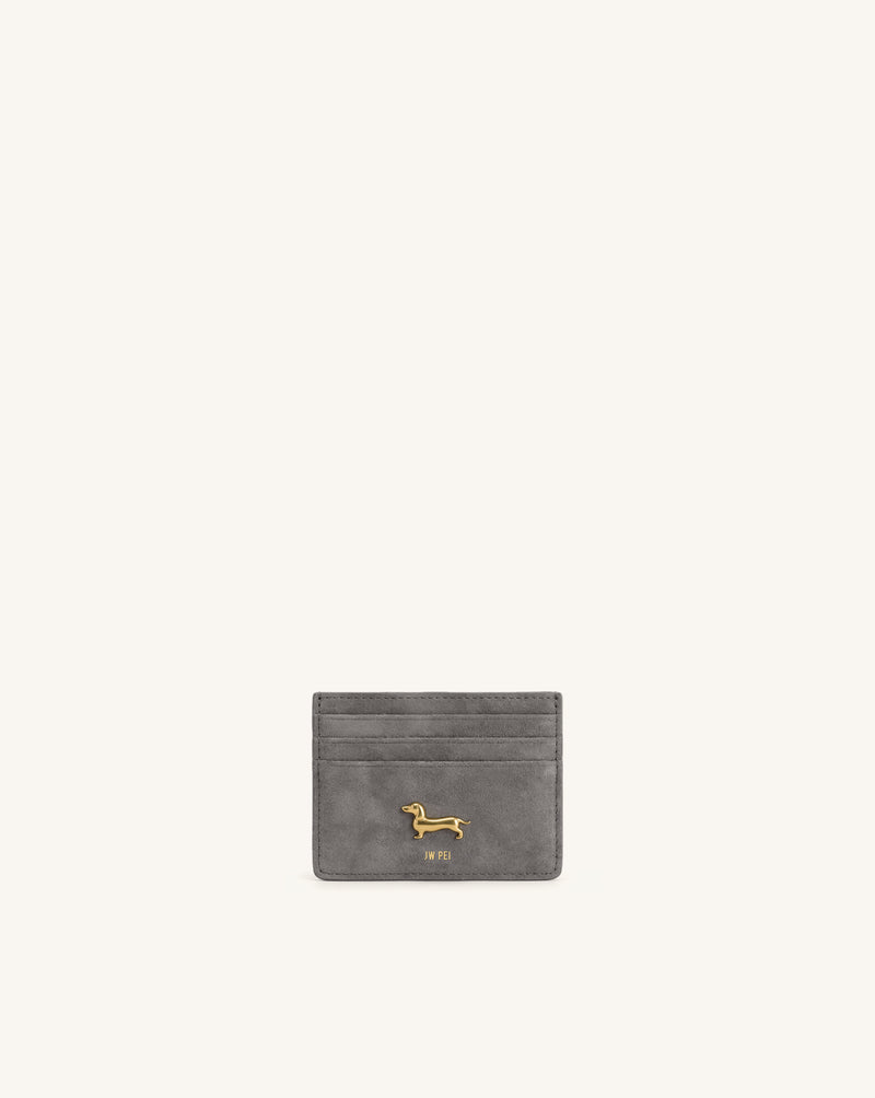 Maeve Faux Suede Dachshund Metal Emblem Card Holder - Dark Gray