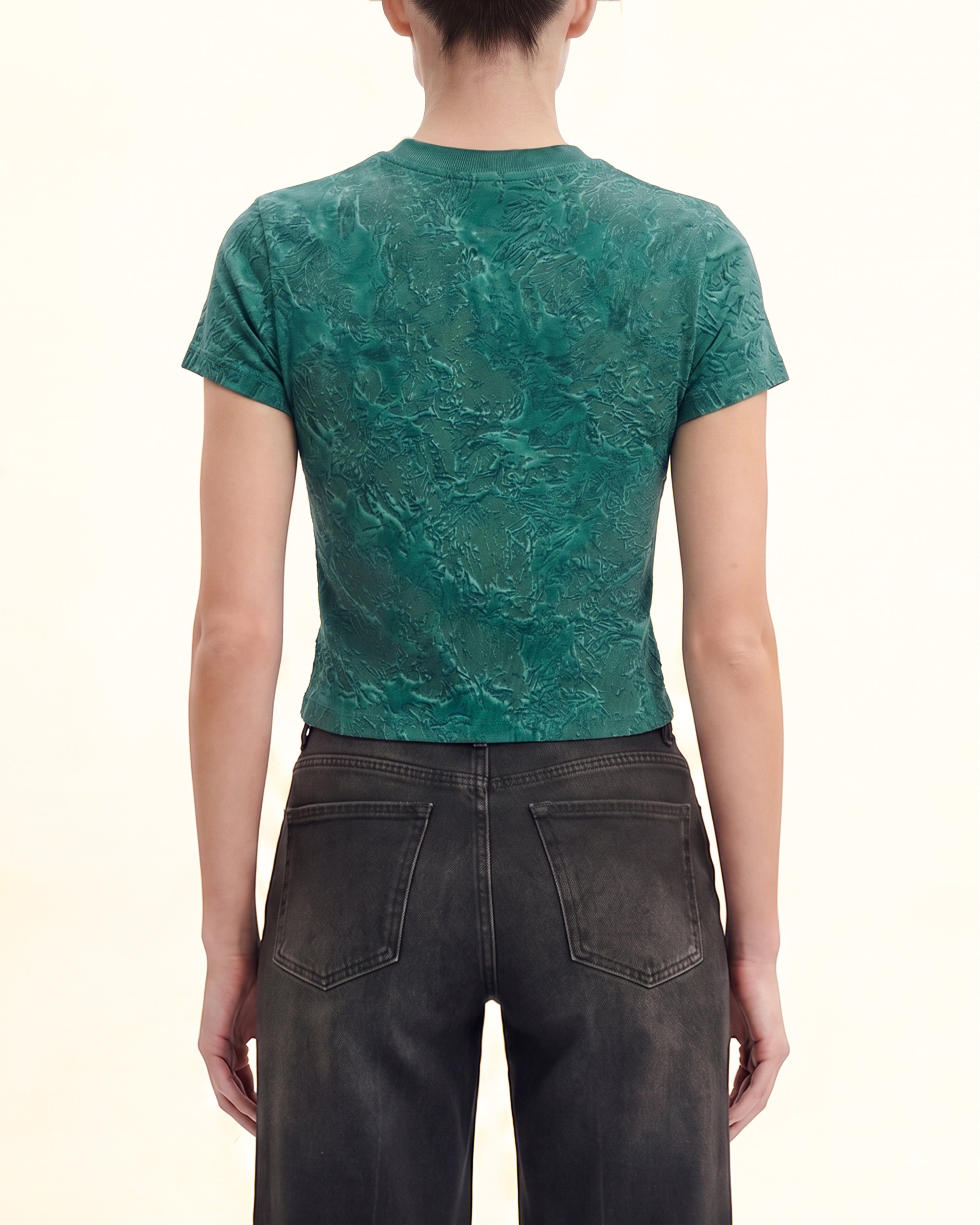Crinkle Wash Cropped Tee - Emerald