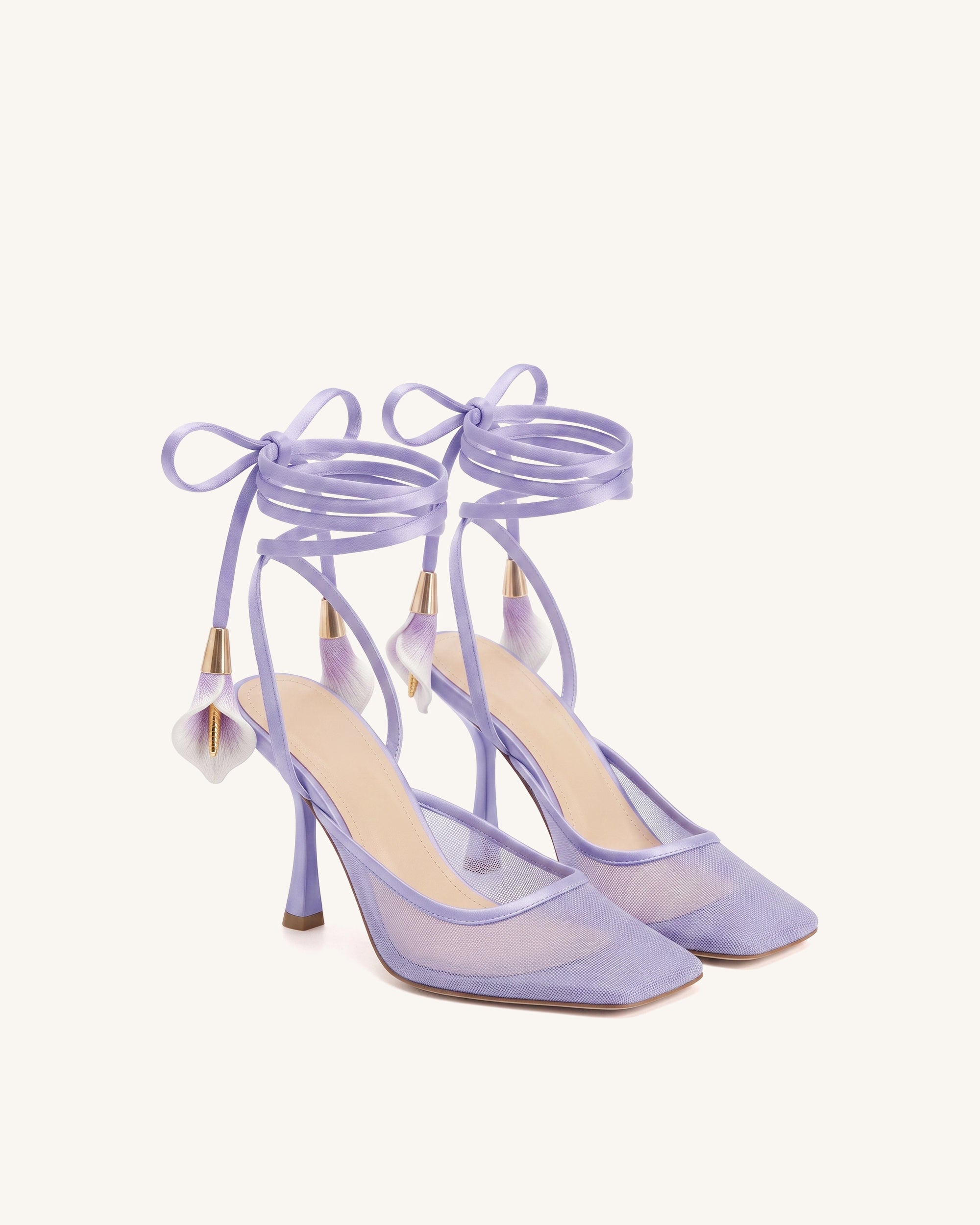 Astrid Calla Lily Lace-Up Mesh Pumps - Purple