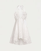 Flower Embroidered Halter Babydoll Mini Dress - White