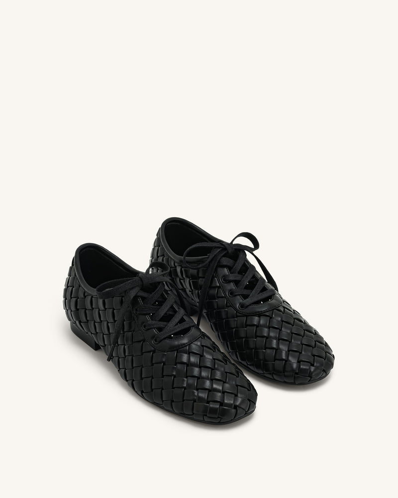 Kayla Weave Strap Flat Shoes - Black