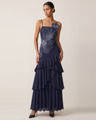 Orchid Embroidered Ruffled One-Shoulder Maxi Dress - Navy