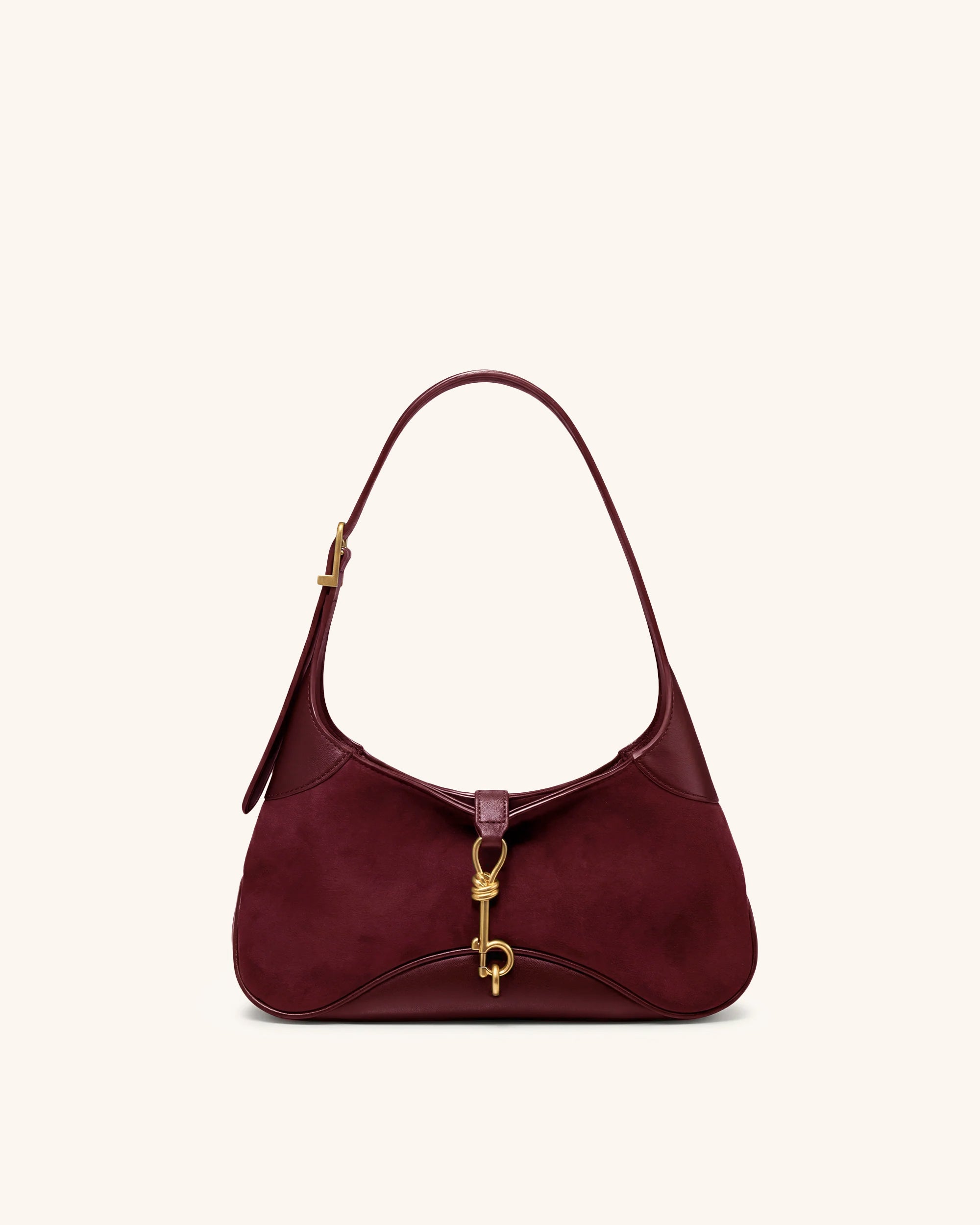 Juliette Faux Suede Key Charm East-West Shoulder Bag - Burgundy