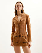 Faux Suede Corset Jacket Mini Dress - Camel