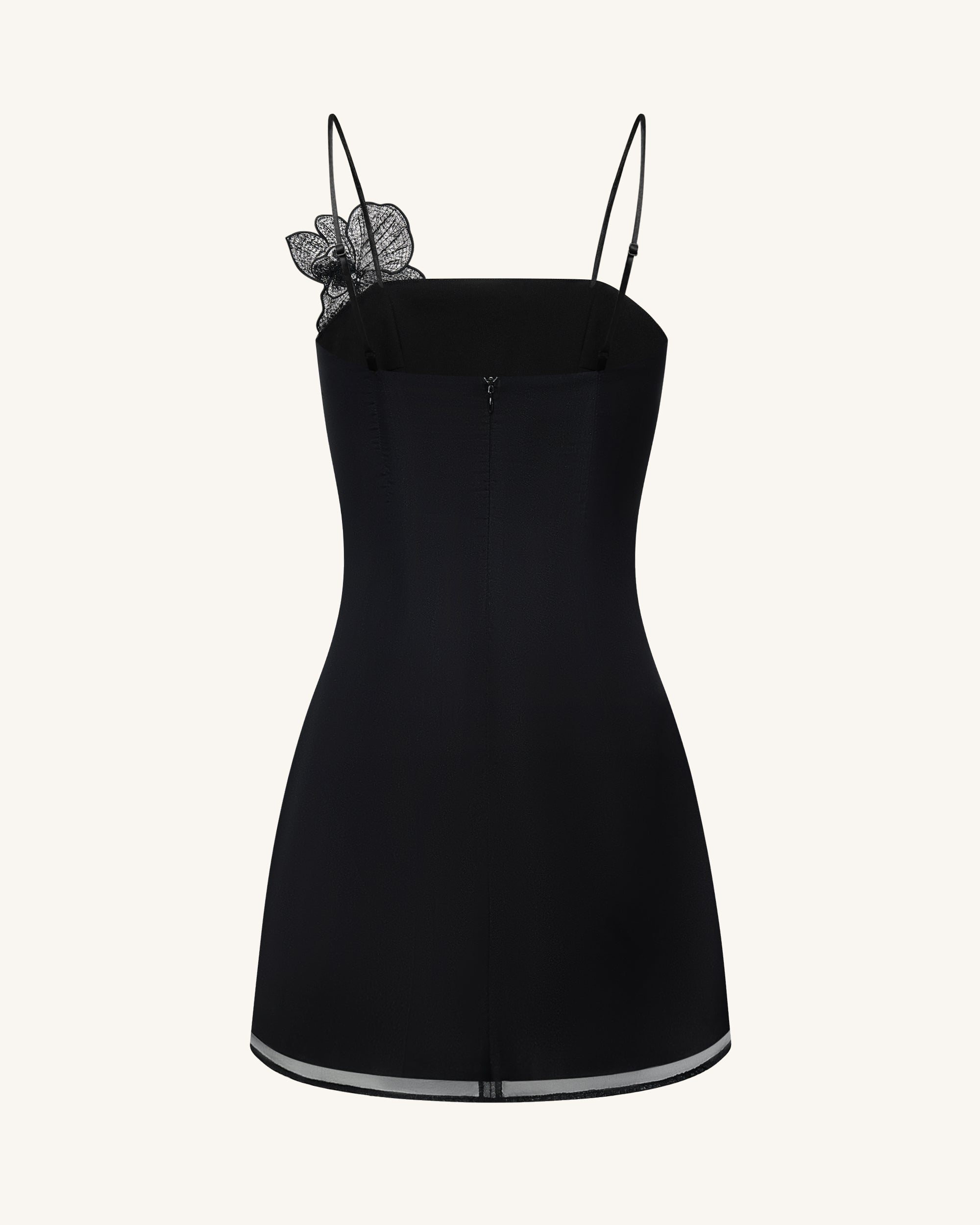 Orchid Appliqué Mini Dress - Black/Silver