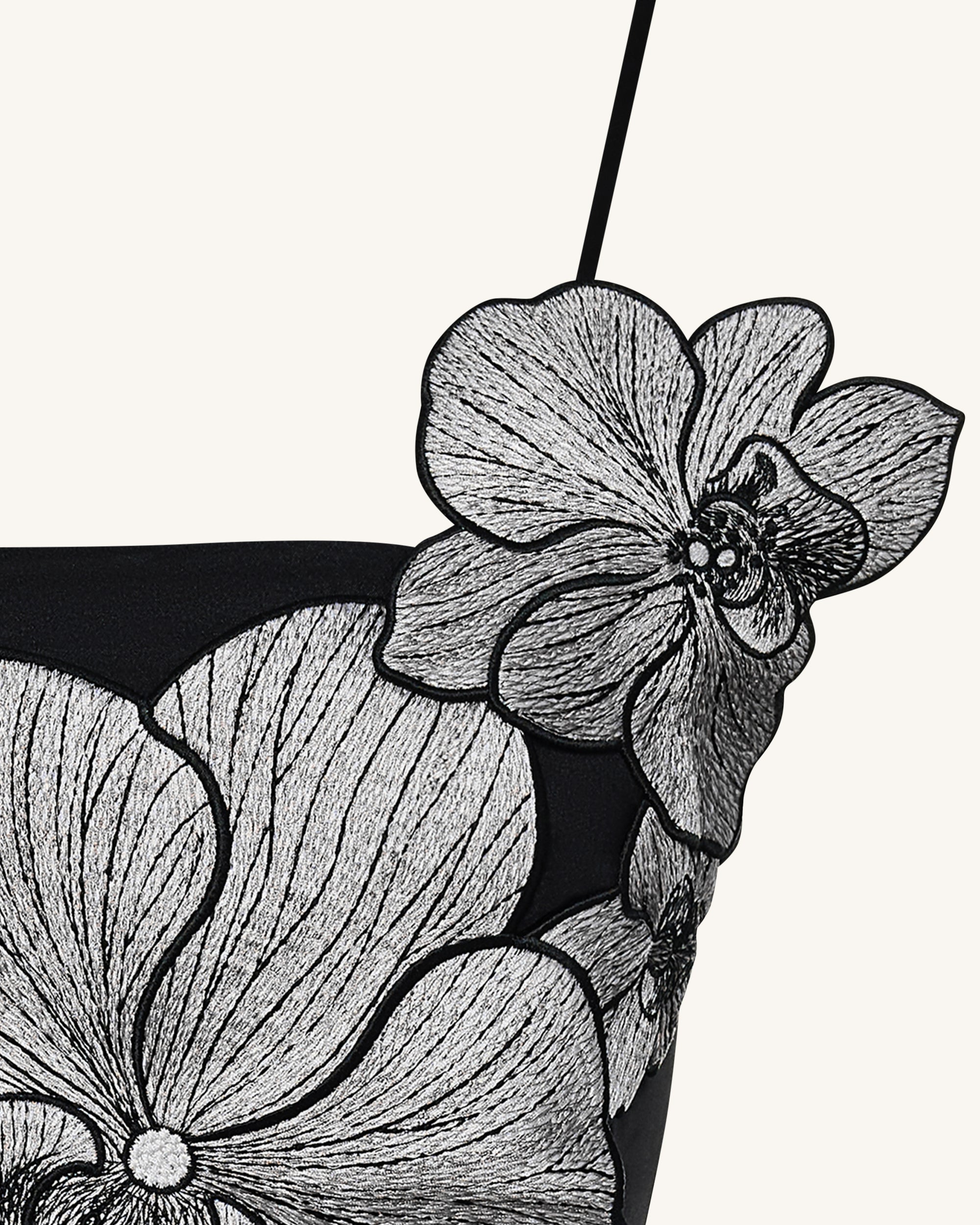 Orchid Appliqué Mini Dress - Black/Silver