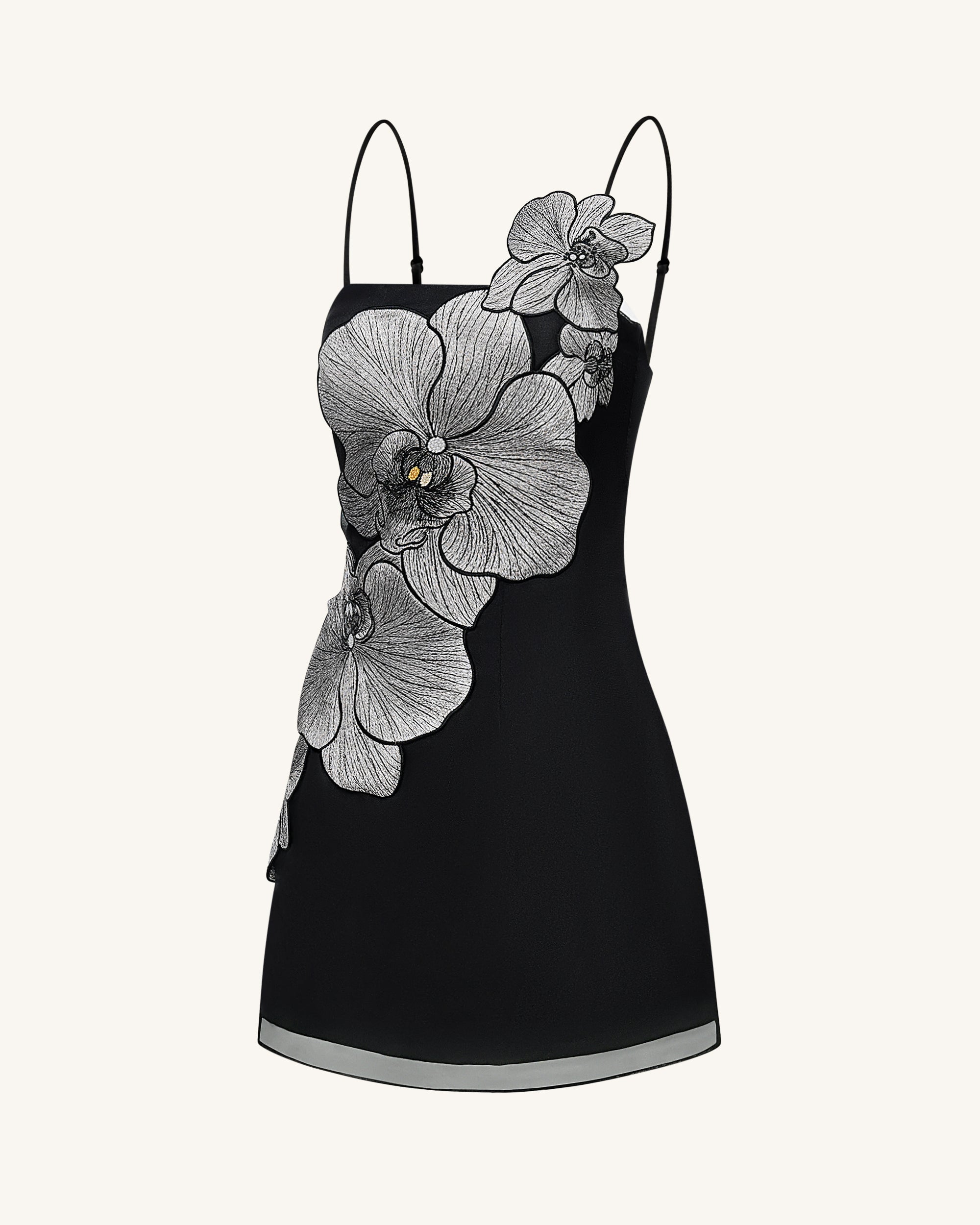 Orchid Appliqué Mini Dress - Black/Silver