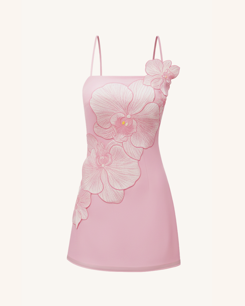 Orchid Appliqué Mini Dress - Pink