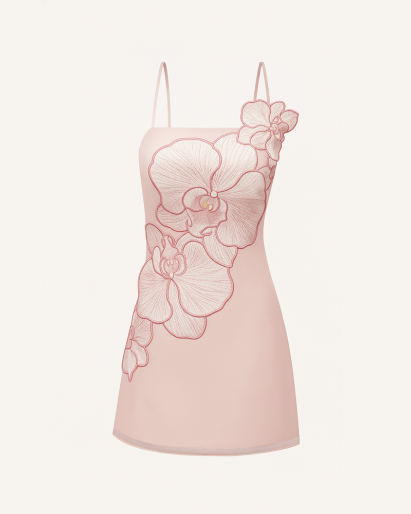 Orchid Appliqué Mini Dress - Blush Pink