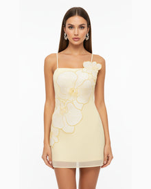 Orchid Appliqué Mini Dress - Butter Yellow